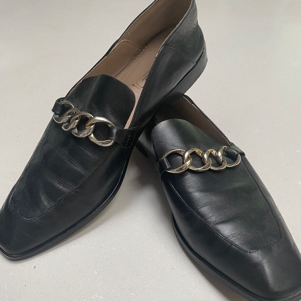 Massimo Dutti black leather slip on loafers
